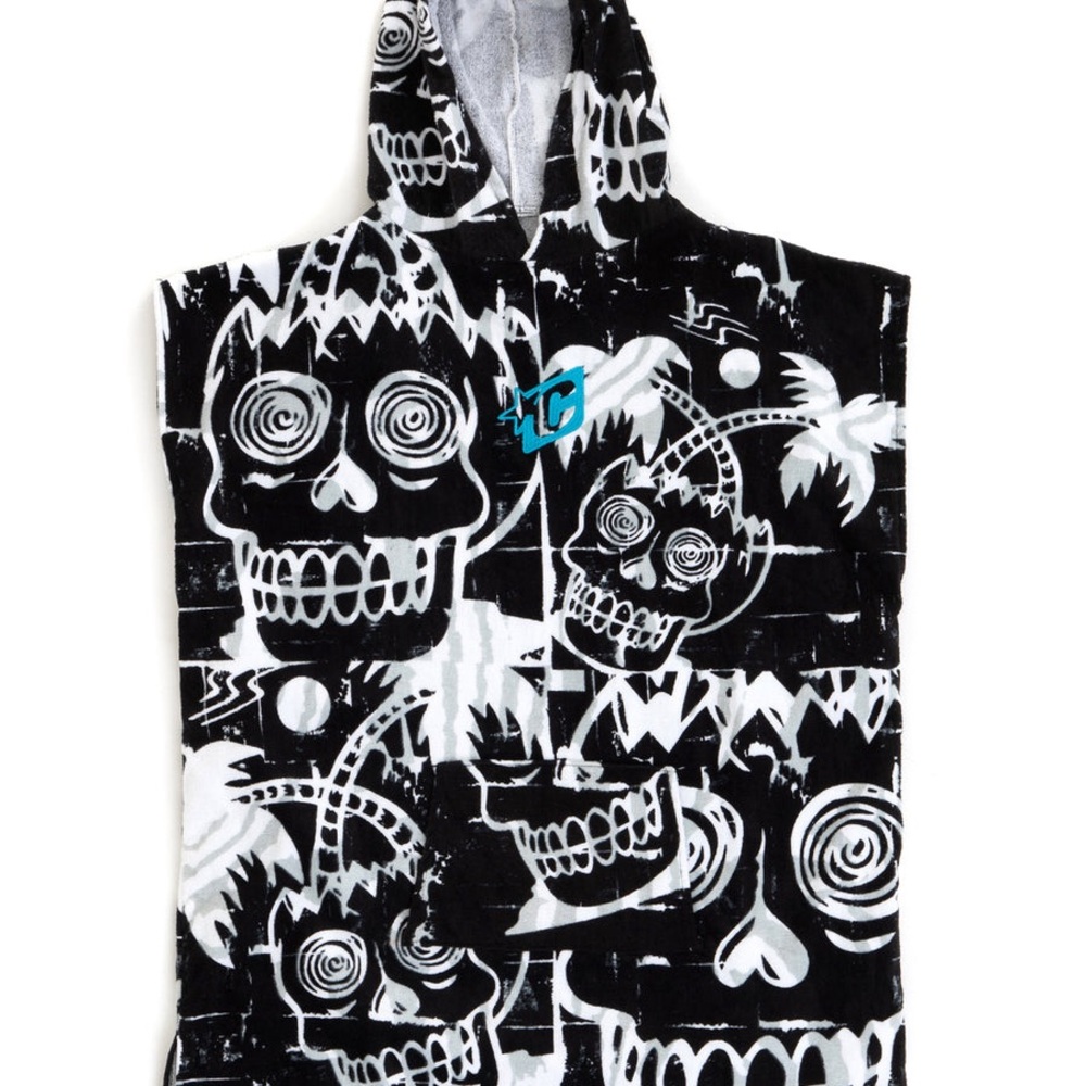 Creatures Grom Kids Poncho Black and White Skull Coverup